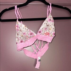 Retro Aerie Pink Floral Lace Bralette